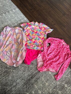 Wonder Nation XXL swimsuit lot Girls Tropical & Pink Rash Guard Swimsuit Set